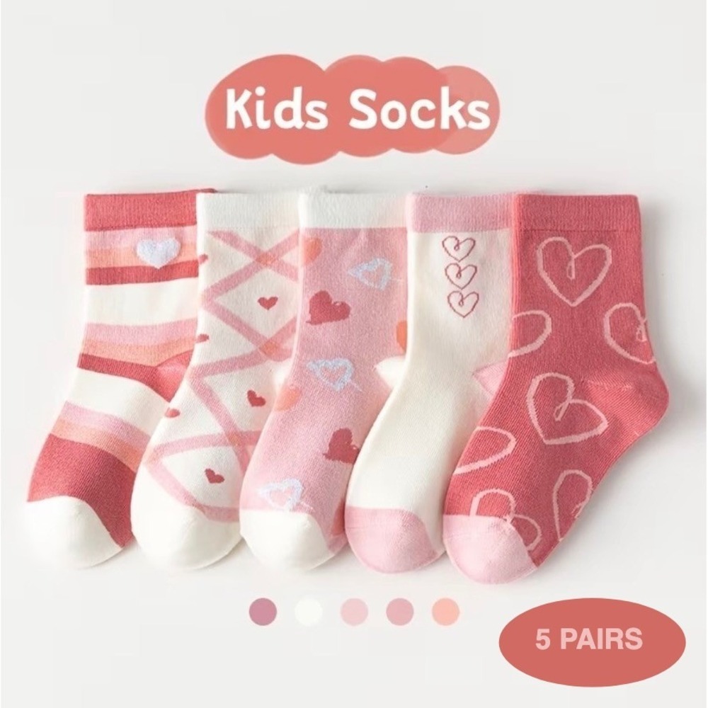 Girls Polychrome Heart‎ Spring Whimsical Socks 6-8 Durable Casual Pastel 5 Pairs